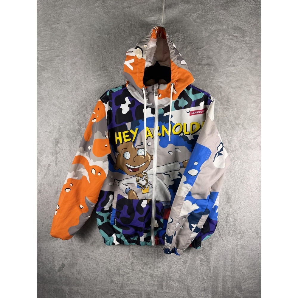 Members Only Jacket Mens Small Hey Arnold Nickelodeon Camo Hooded Windbreaker